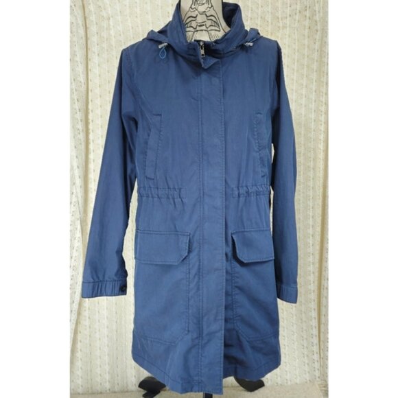 Theory Hooded Blue Utility Trench Coat Jacket Size Large - Picture 1 of 9